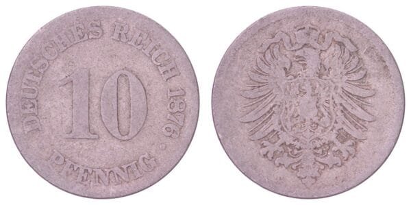 GERMANY 10 pfennig 1876C / Empire / F+