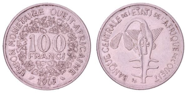 WEST AFRICAN STATES 100 francs 1967 VF