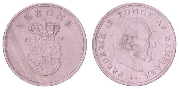 DENMARK 1 krone 1972 VF