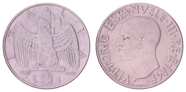 ITALY 1 lira 1940 VF