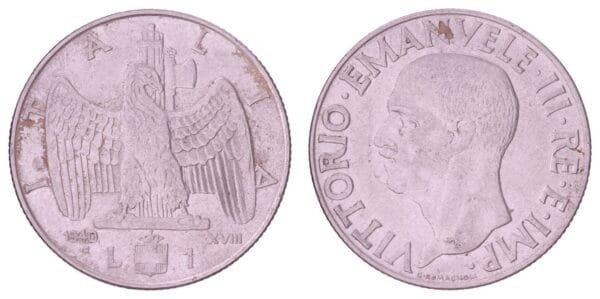 ITALY 1 lira 1940 VF
