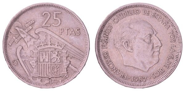 SPAIN 25 pesetas 1957(68) VF
