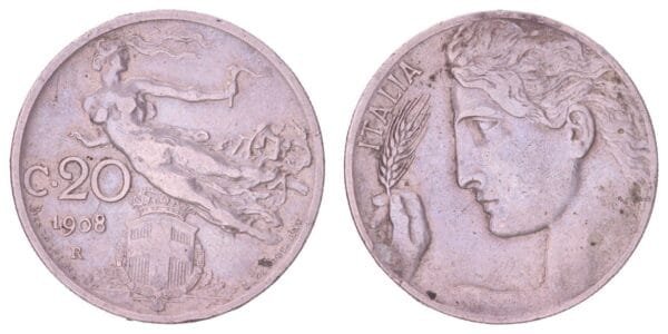 ITALY 20 centesimi 1908 VF