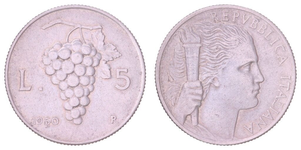 ITALY 5 lire 1950 VF