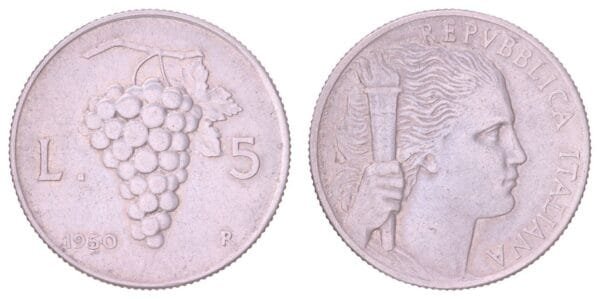 ITALY 5 lire 1950 VF