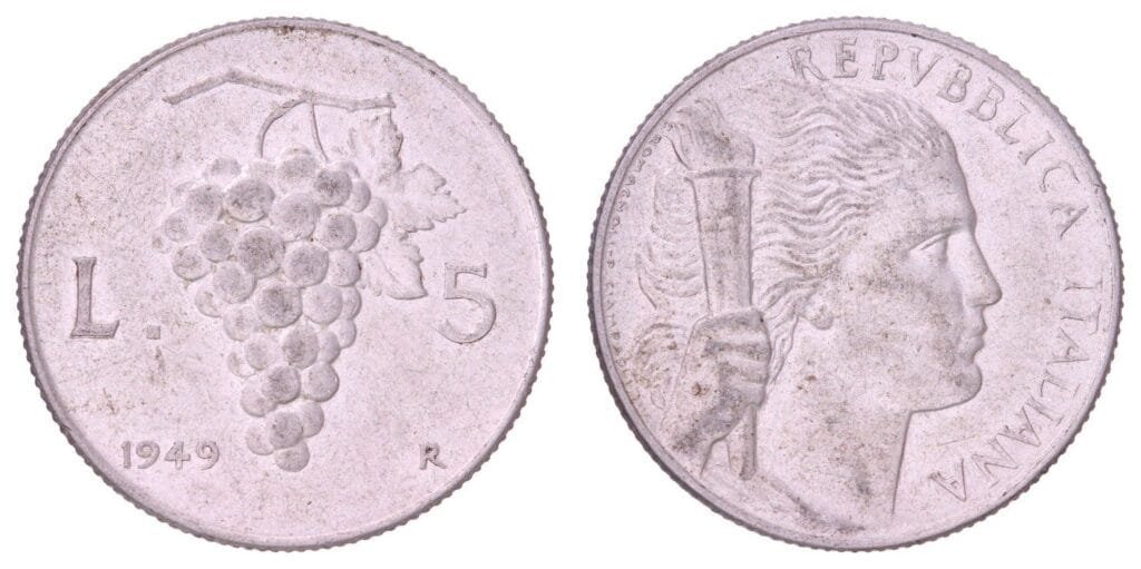 ITALY 5 lire 1949 VF