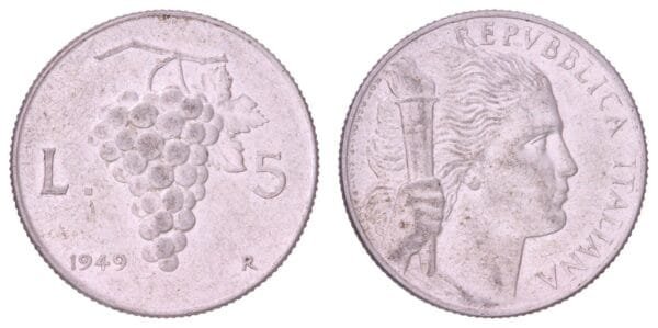 ITALY 5 lire 1949 VF