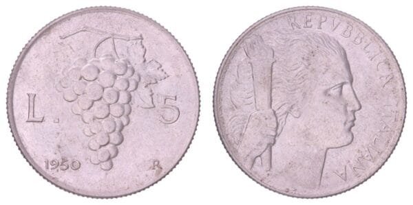 ITALY 5 lire 1950 VF