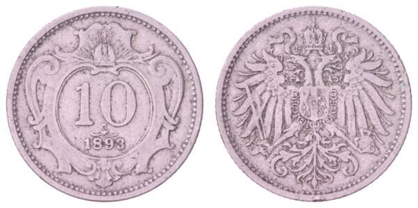 AUSTRIA 10 heller 1893 VF