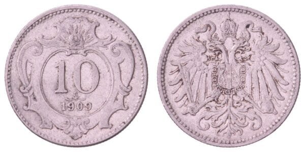 AUSTRIA 10 heller 1909 VF
