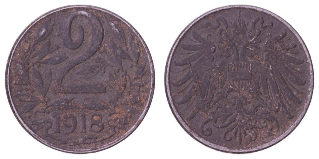 AUSTRIA 2 heller 1918 / WWI issue / VF