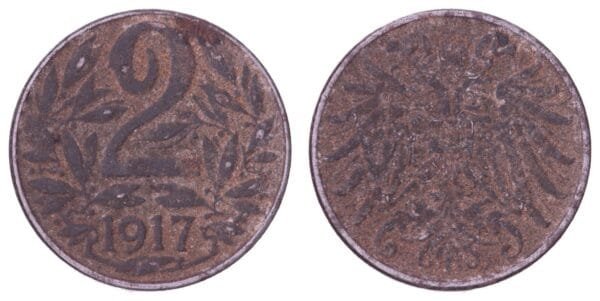 AUSTRIA 2 heller 1917 / WWI issue / VF-