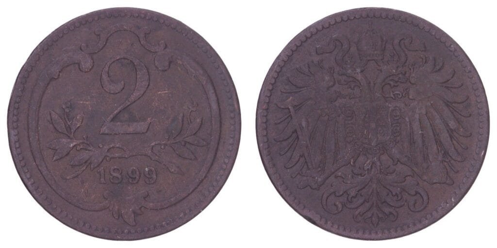 AUSTRIA 2 heller 1899 VF