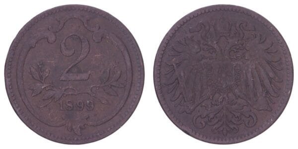 AUSTRIA 2 heller 1899 VF