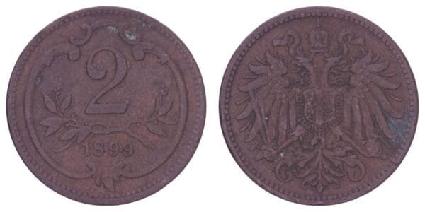 AUSTRIA 2 heller 1899 VF