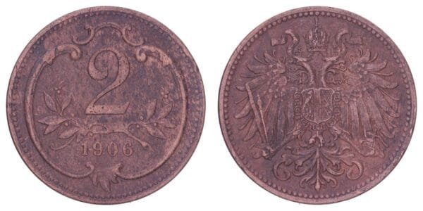 AUSTRIA 2 heller 1906 VF