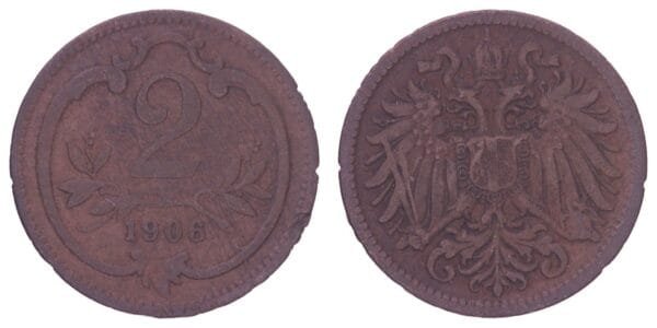AUSTRIA 2 heller 1906 VF