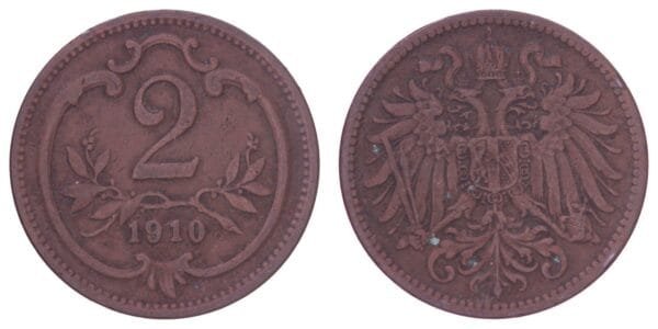 AUSTRIA 2 heller 1910 VF