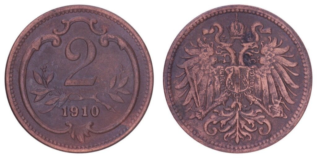 AUSTRIA 2 heller 1910 VF