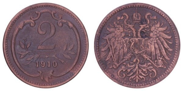 AUSTRIA 2 heller 1910 VF