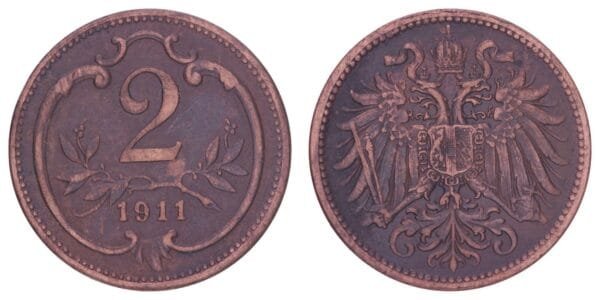 AUSTRIA 2 heller 1911 VF