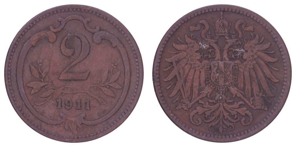AUSTRIA 2 heller 1911 VF