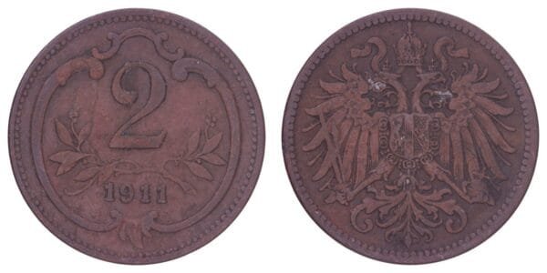 AUSTRIA 2 heller 1911 VF