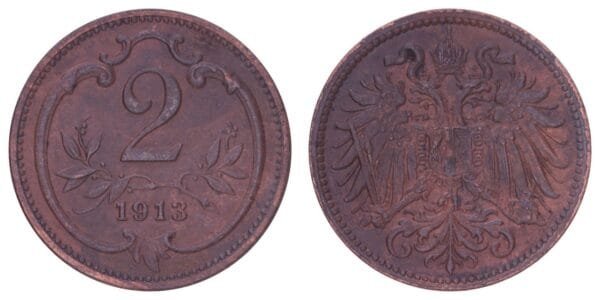 AUSTRIA 2 heller 1913 VF