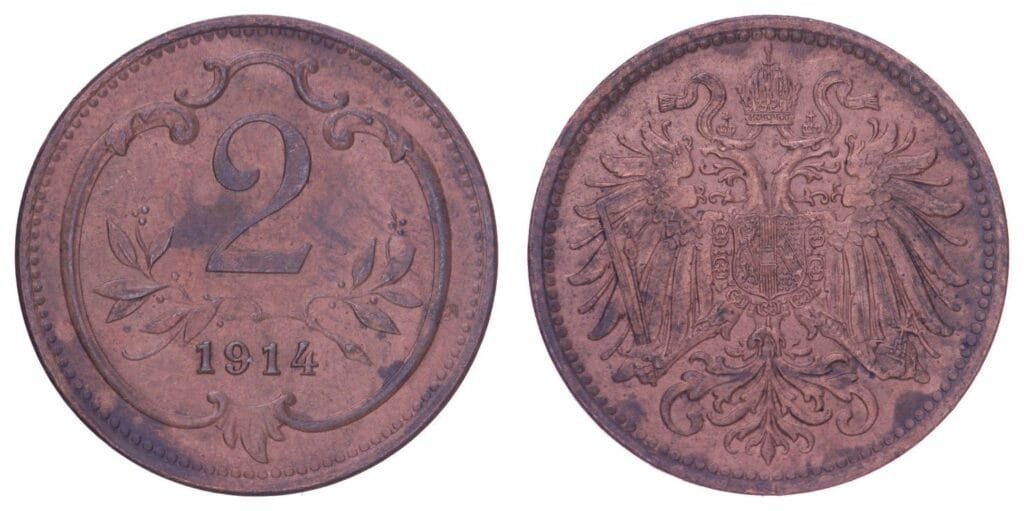 AUSTRIA 2 heller 1914 / WWI issue / VF