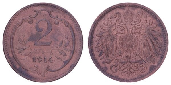 AUSTRIA 2 heller 1914 / WWI issue / VF