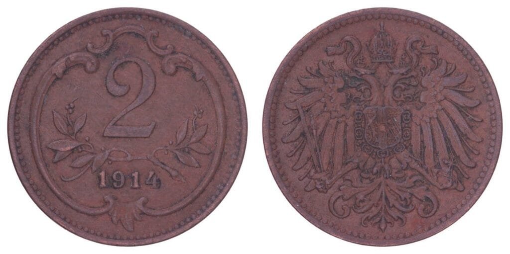 AUSTRIA 2 heller 1914 / WWI issue / VF