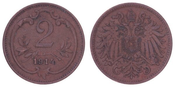 AUSTRIA 2 heller 1914 / WWI issue / VF