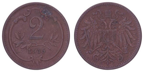 AUSTRIA 2 heller 1915 / WWI issue / VF