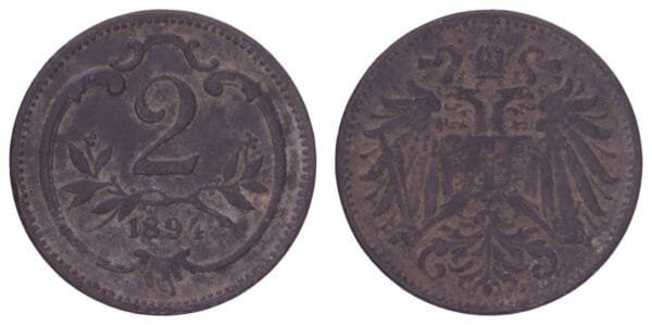 AUSTRIA 2 heller 1894 VF-