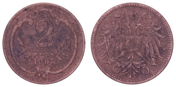 AUSTRIA 2 heller 1907 VF-