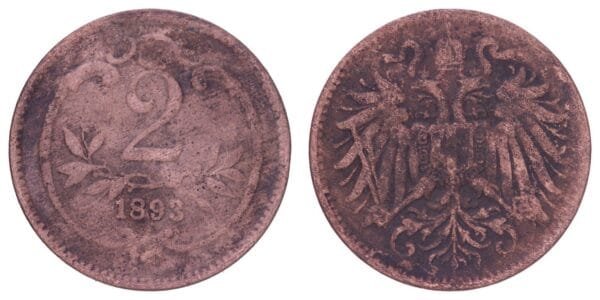 AUSTRIA 2 heller 1893 F+