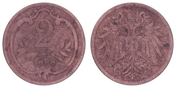 AUSTRIA 2 heller 1898 F+