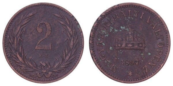 HUNGARY 2 filler 1897 F+