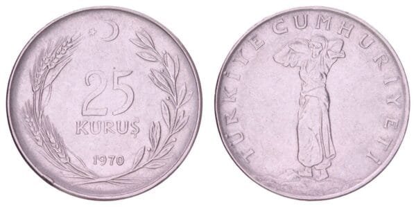 TURKEY 25 kurus 1970 VF+