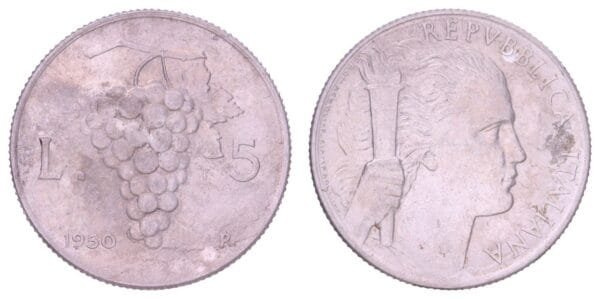 ITALY 5 lire 1950 VF