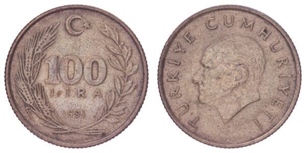TURKEY 100 lira 1991 VF