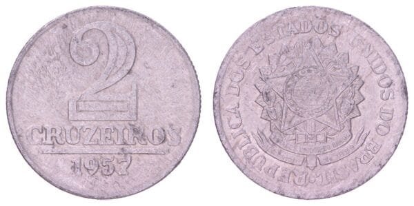 BRAZIL 2 cruzeiros 1957 VF-