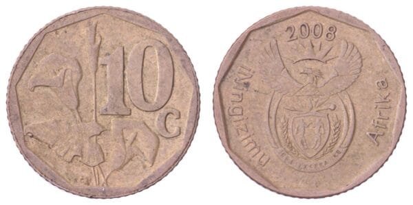 SOUTH AFRICA 10 cents 2008 / iNingizimu Afrika / VF+
