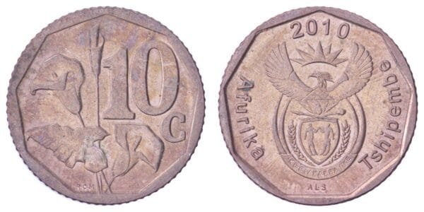 SOUTH AFRICA 10 cents 2010 / Afurika Tshipembe / VF+