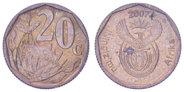 SOUTH AFRICA 20 cents 2007 / iNingizimu Afrika / VF+