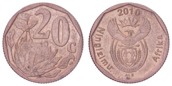 SOUTH AFRICA 20 cents 2010 / Ningizimu Afrika / VF+