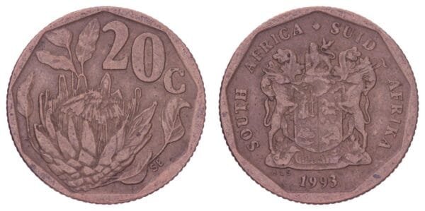 SOUTH AFRICA 20 cents 1993 / South Africa - Suid-Afrika / VF