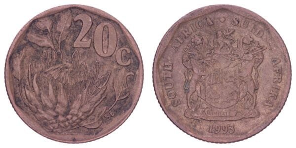 SOUTH AFRICA 20 cents 1993 / South Africa - Suid-Afrika / VF