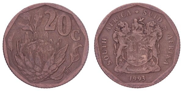 SOUTH AFRICA 20 cents 1993 / South Africa - Suid-Afrika / VF