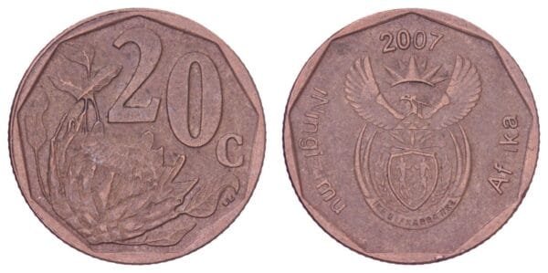 SOUTH AFRICA 20 cents 2007 / iNingizimu Africa / VF